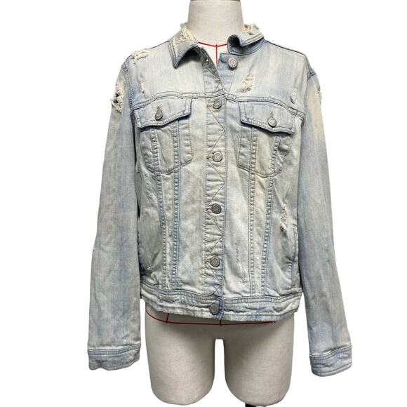 Aeropostale Womens Size L Distressed Denim Button Up Jacket - Picture 2 of 9